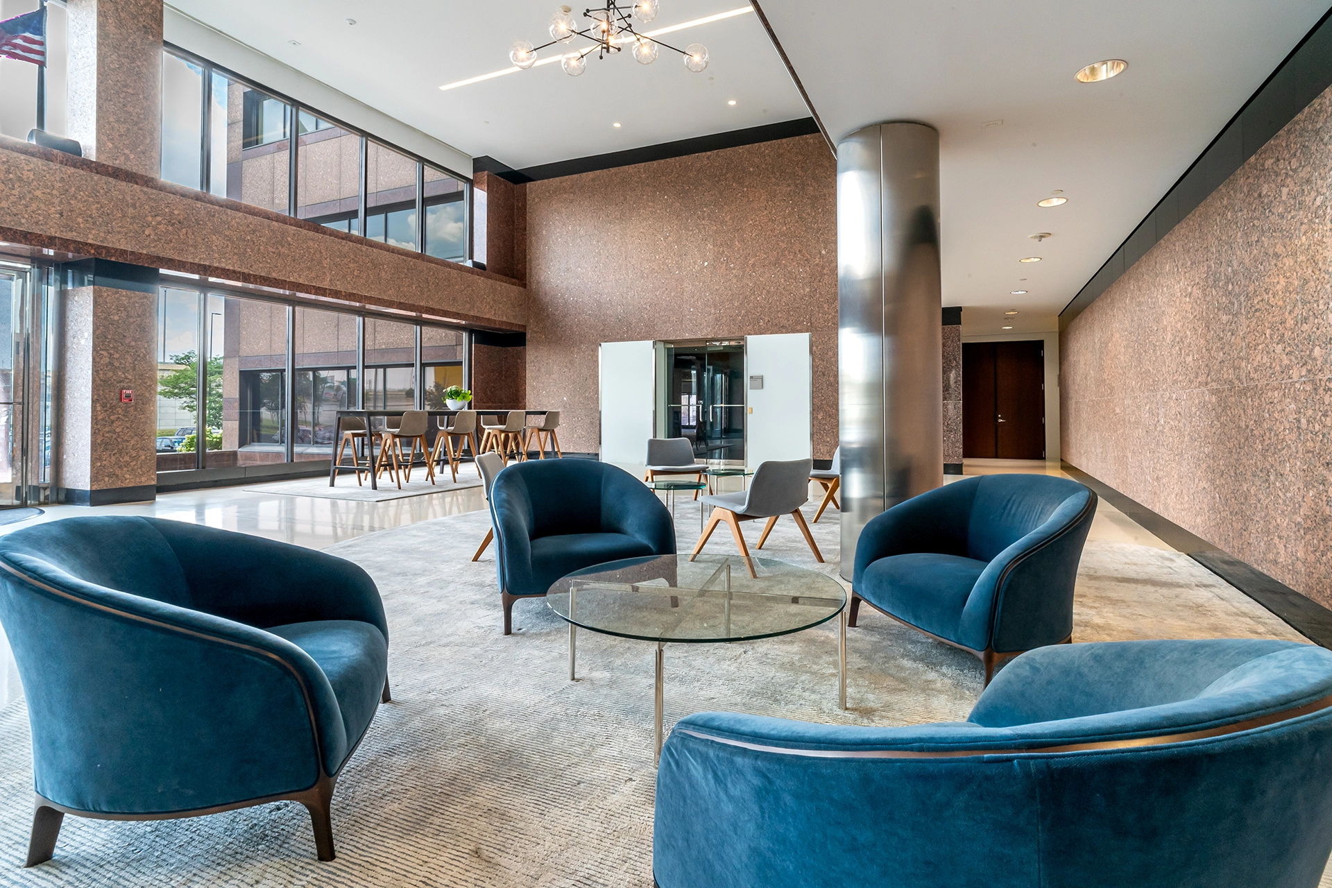 Office building amenities at 6400 Shafer Court in Rosemont near O’Hare.